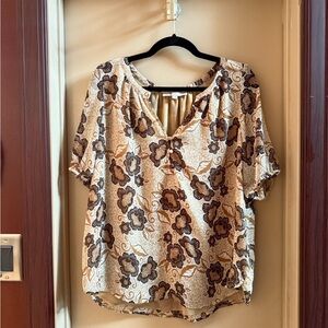 LOFT Floral Button-Front Women’s Top in Cream and Brown